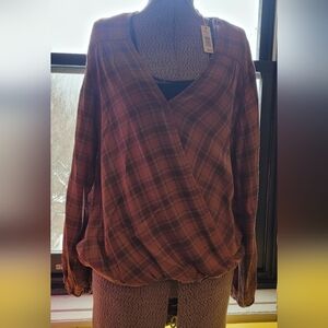 Max Studio Dusky Rose Plaid V-Neck Tunic